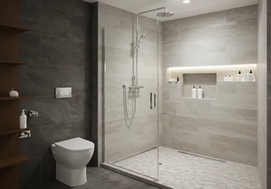 This is an image in which black background and shower
