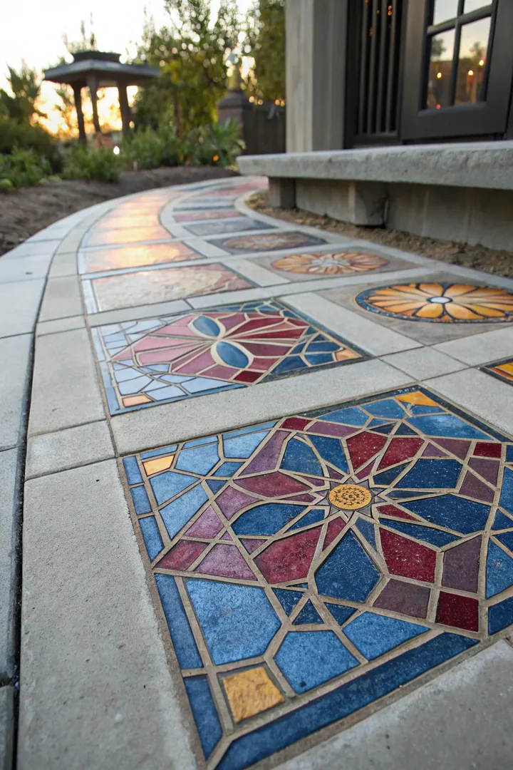 Elevate your outdoor space with artistic concrete staining. A vibrant mosaic that speaks volumes.