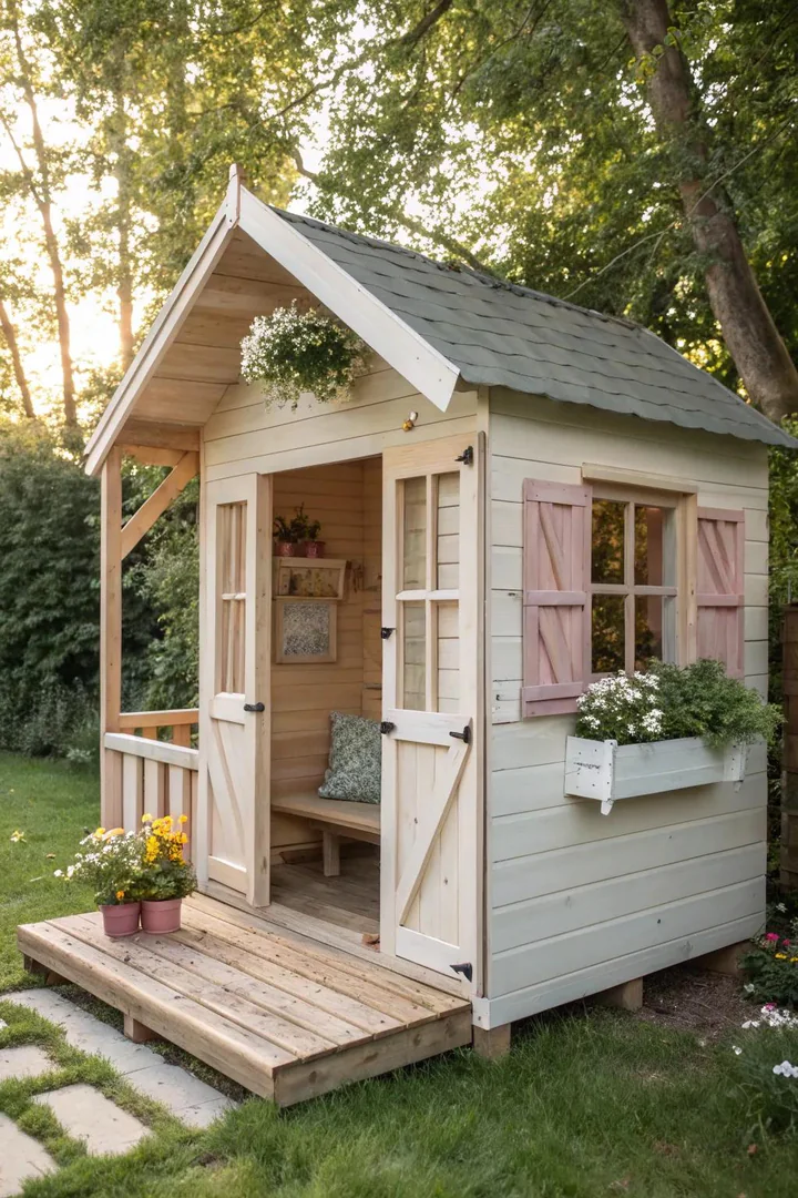 Step into a world of whimsy with this charming cottage playhouse, where simplicity meets enchanting design.