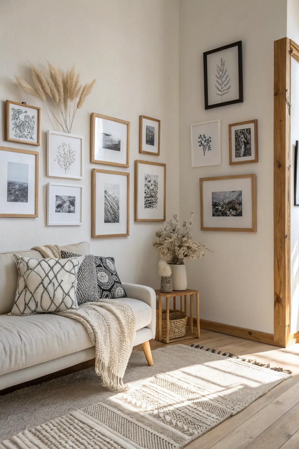 Elevate your space with a cozy, minimalist gallery wall that tells your unique story.