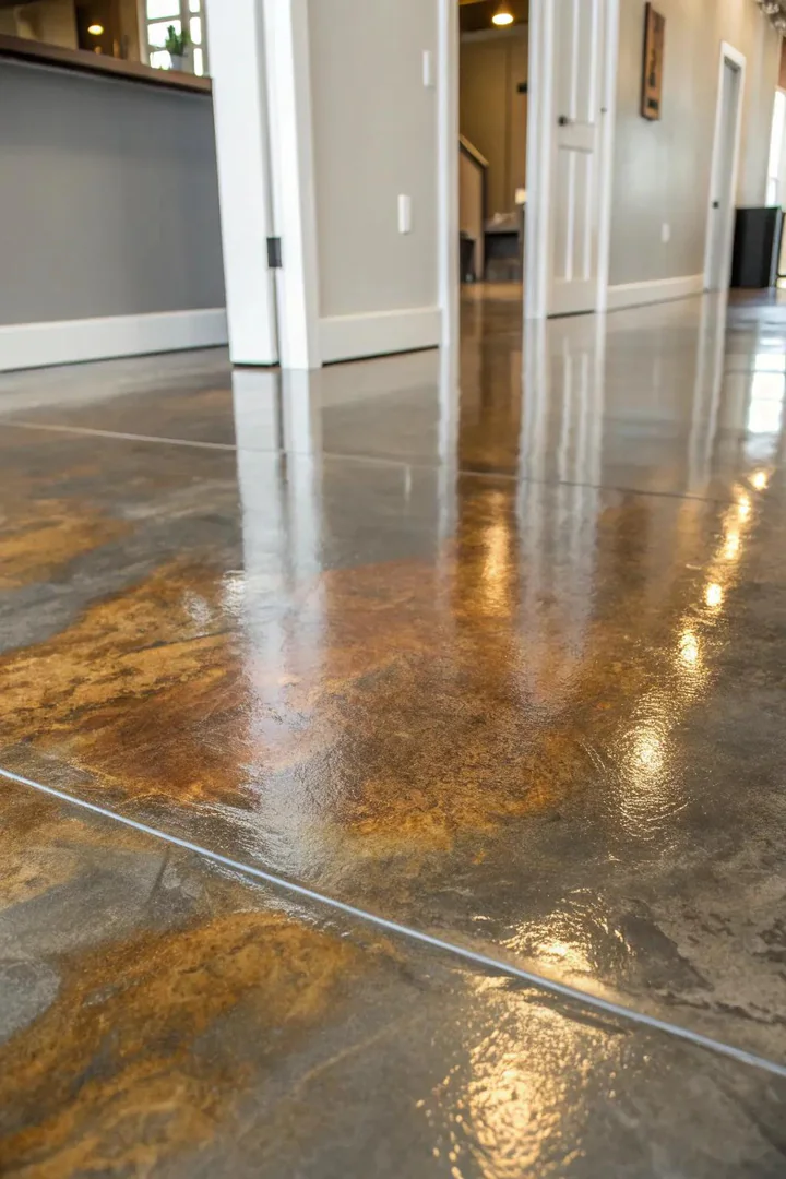 Elevate your space with stunning metallic-stained concrete for a touch of modern luxury.