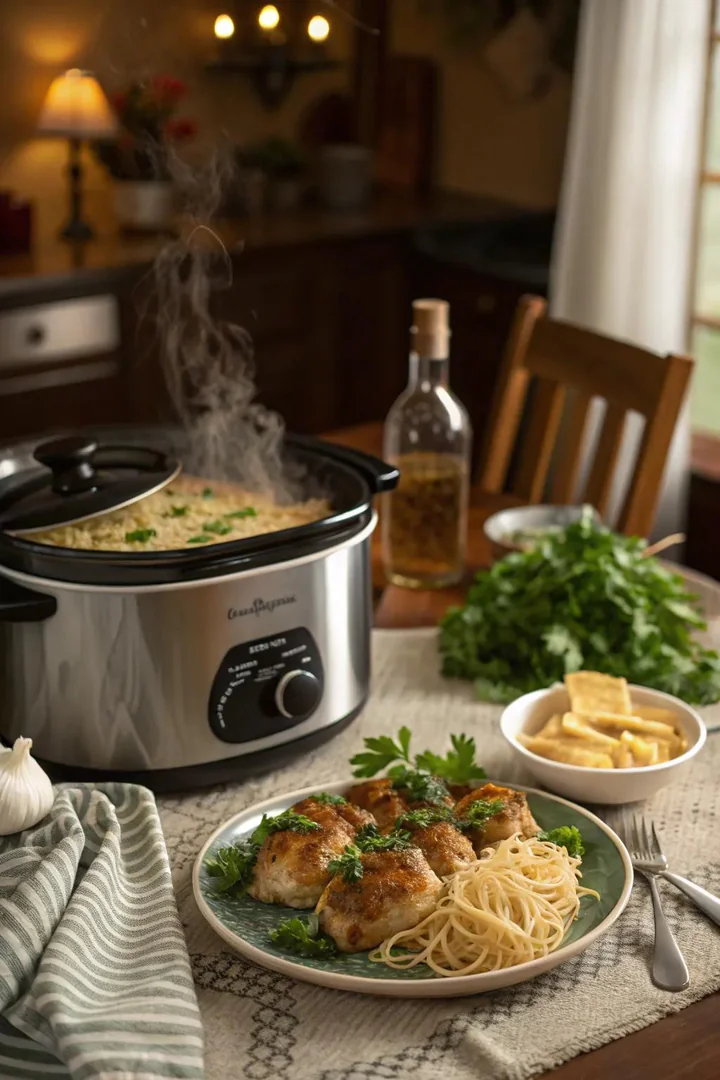 Garlic parmesan chicken, a classic and comforting choice.
