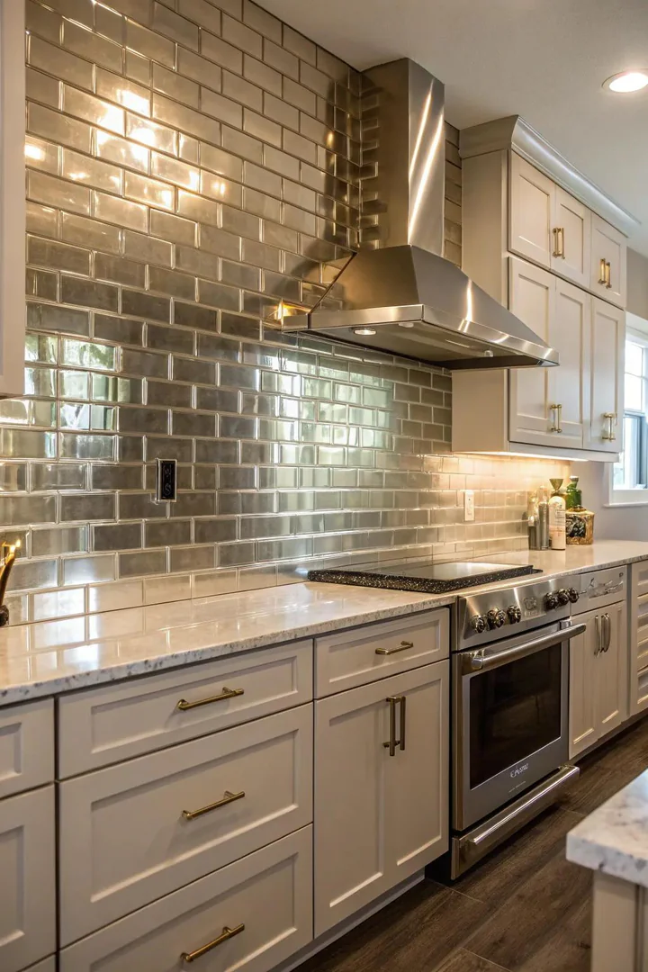 A kitchen featuring a metallic subway tile backsplash for a modern twist.