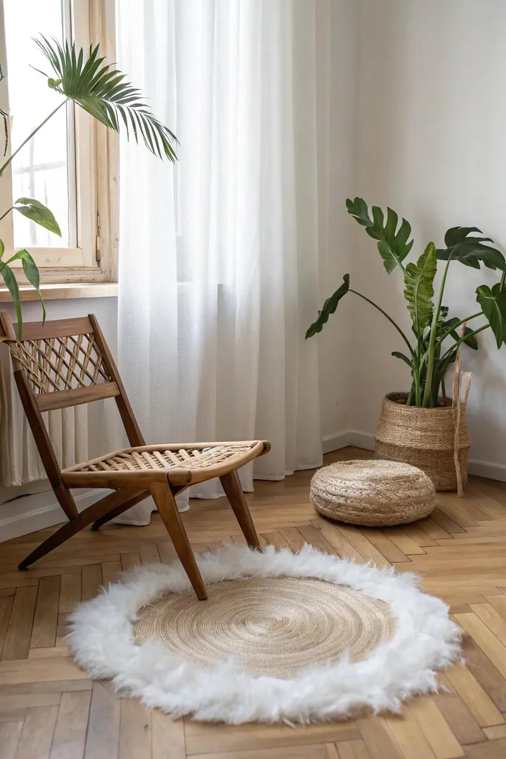 Embrace the magic of simplicity with a dreamy feather rug, perfect for adding a touch of fairy elegance to your space.