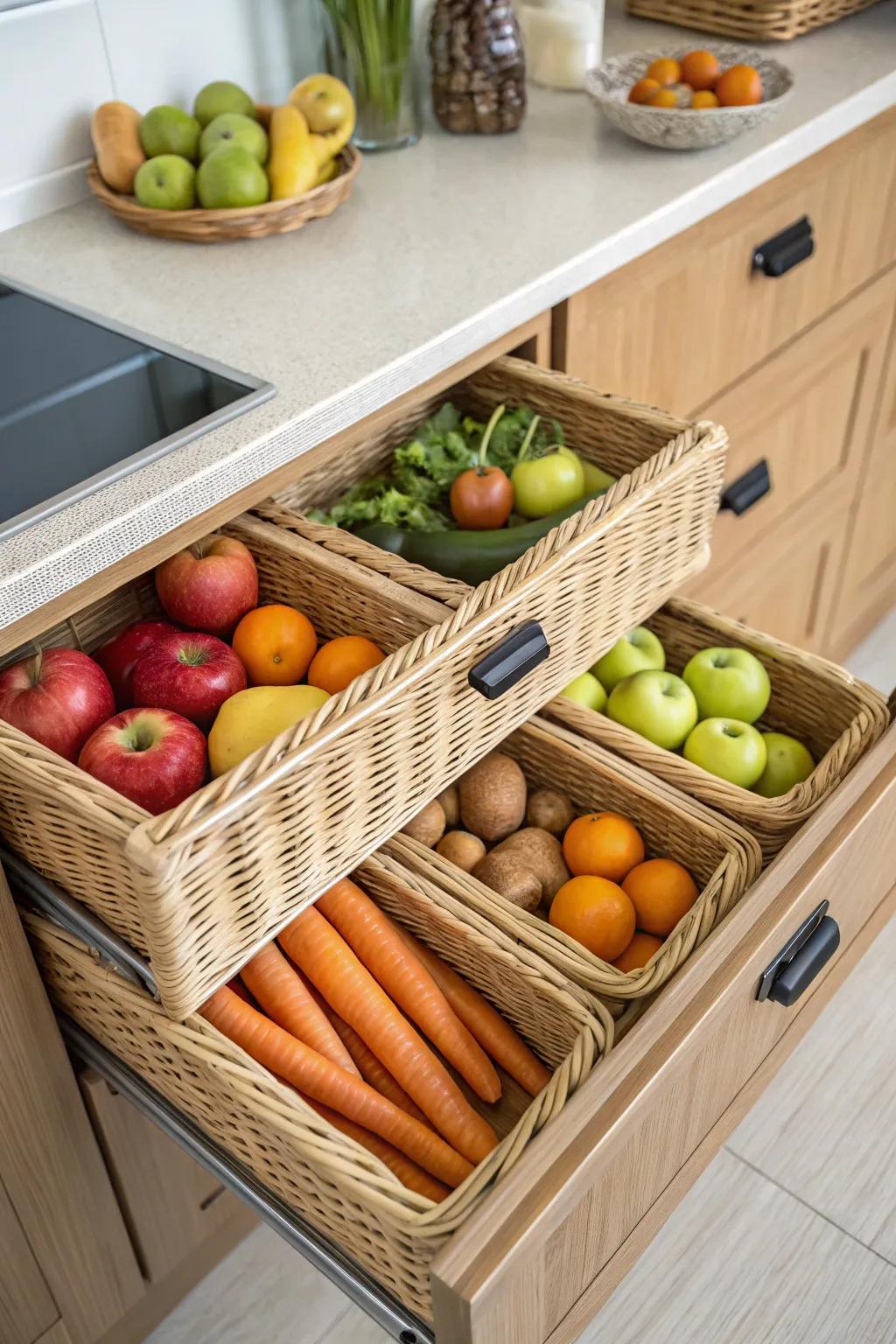 Wicker inserts: where nature meets organization.