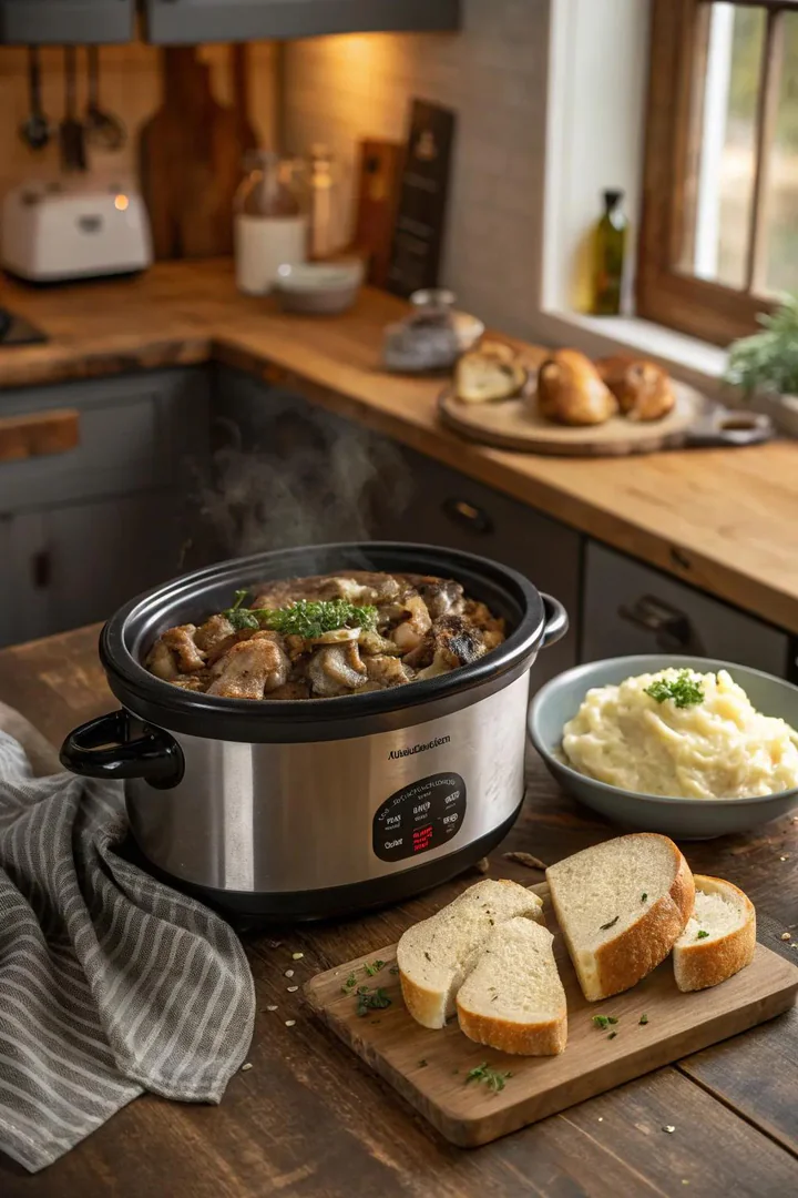 Savory mushroom chicken, a dish with deep, earthy flavors.