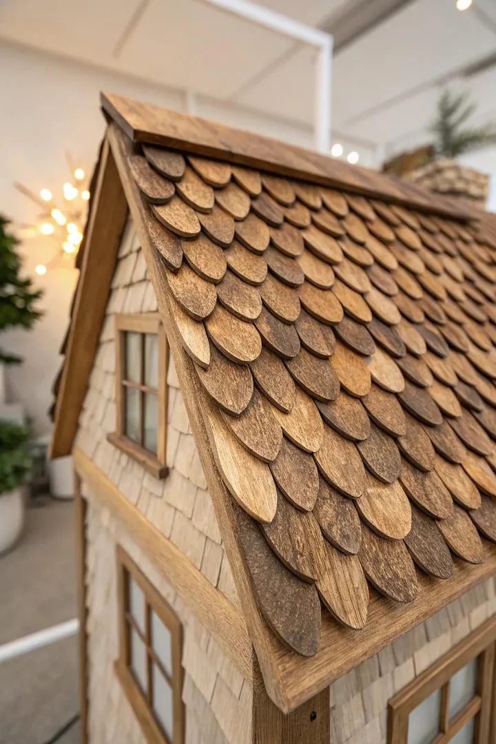 Transform your dollhouse with nature's touch: Pine cone shingles for a rustic charm.