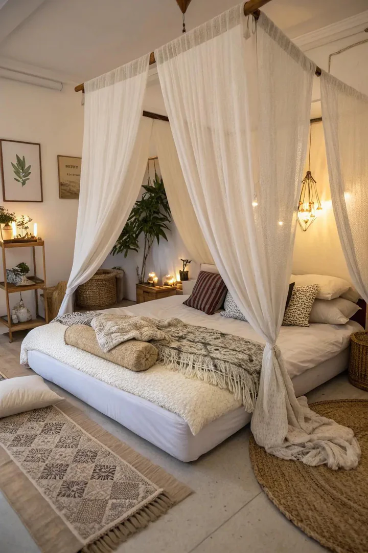 Add elegance with a canopy or drapery for a cozy nook.