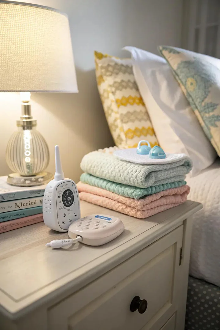 A well-organized nightstand keeps baby essentials close at hand.