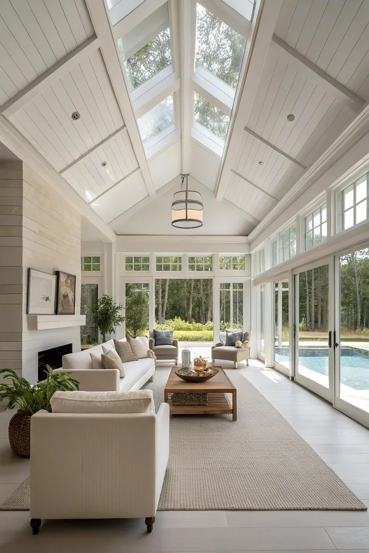 Minimalist elegance in an open-ceiling design creates a serene atmosphere.