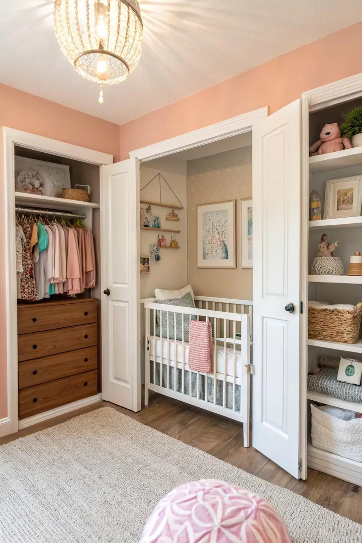 A closet nursery nook offers a cozy, dedicated space for your baby.