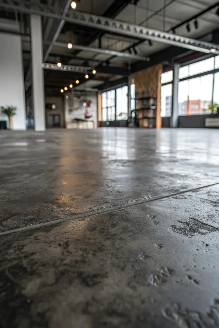 Embrace the allure of industrial chic with dark, moody concrete stains that transform spaces into urban masterpieces.