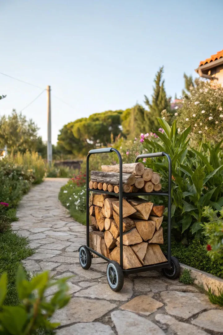 Keep firewood handy and organized with a rolling storage cart.