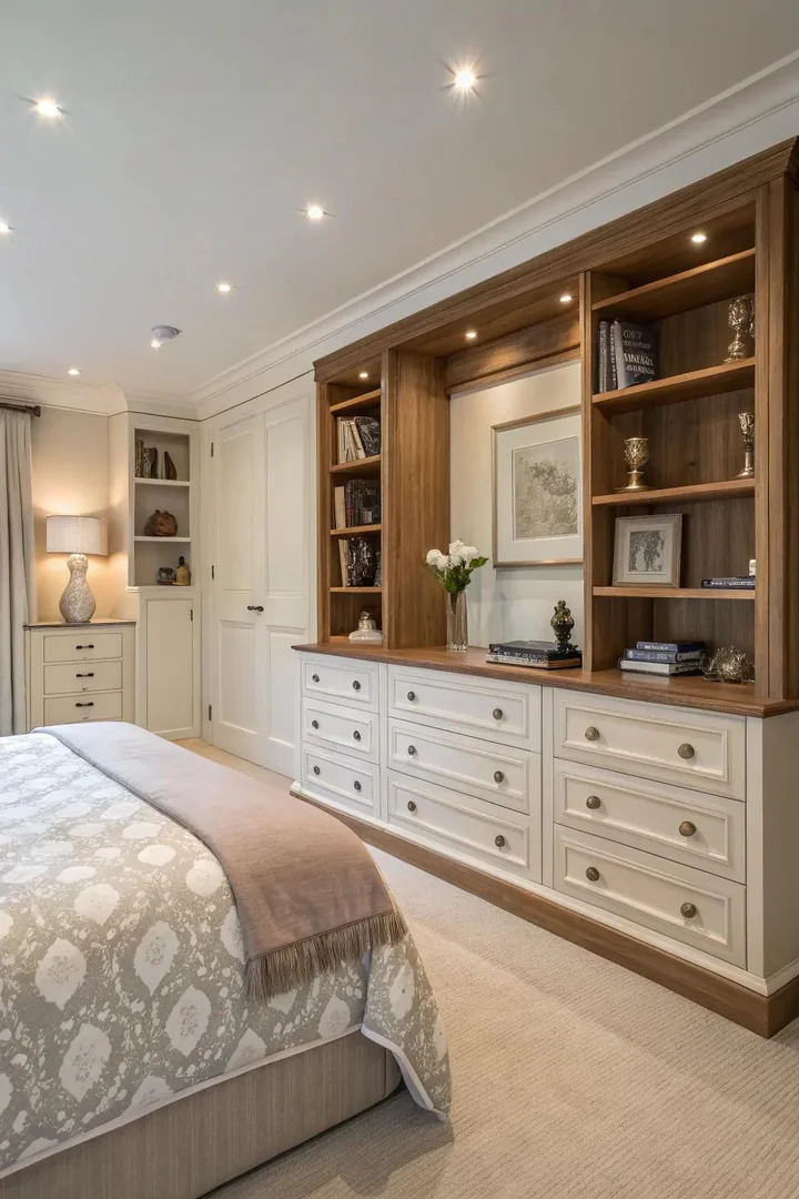 Built-ins keep your romantic space organized and serene.