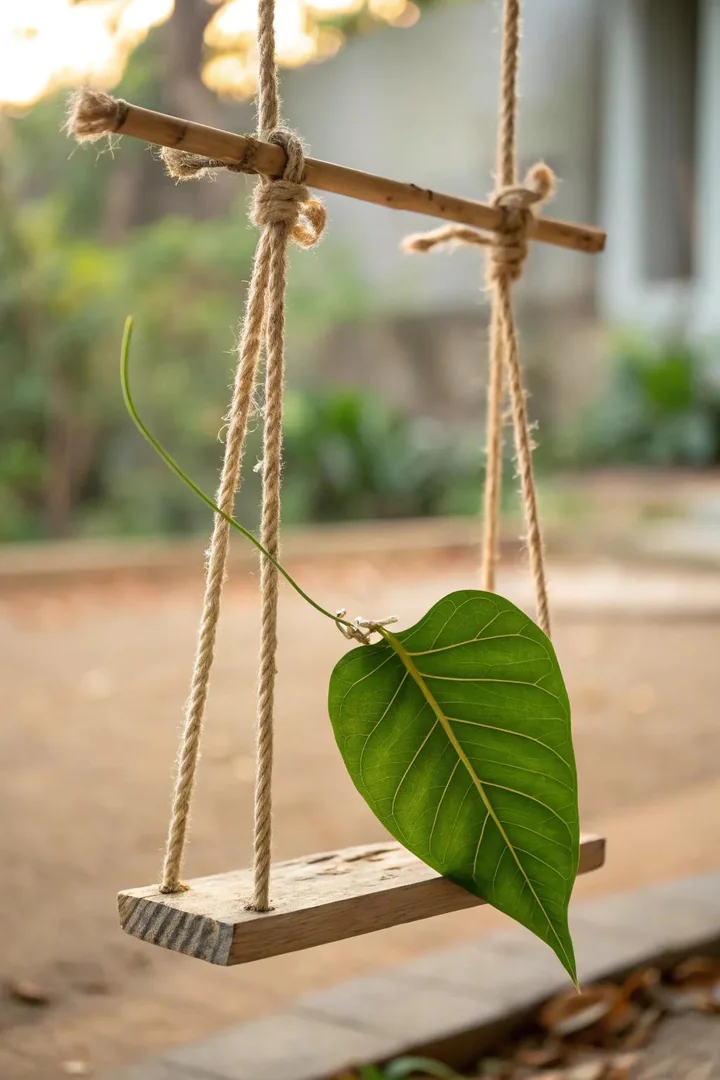 Add a touch of whimsy to your fairy garden with this charming DIY leaf swing.
