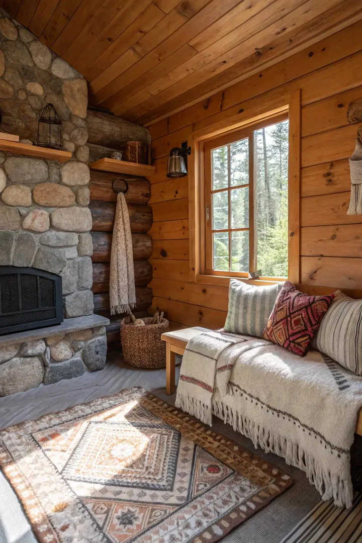 Textures add depth and warmth to a cabin's interior.