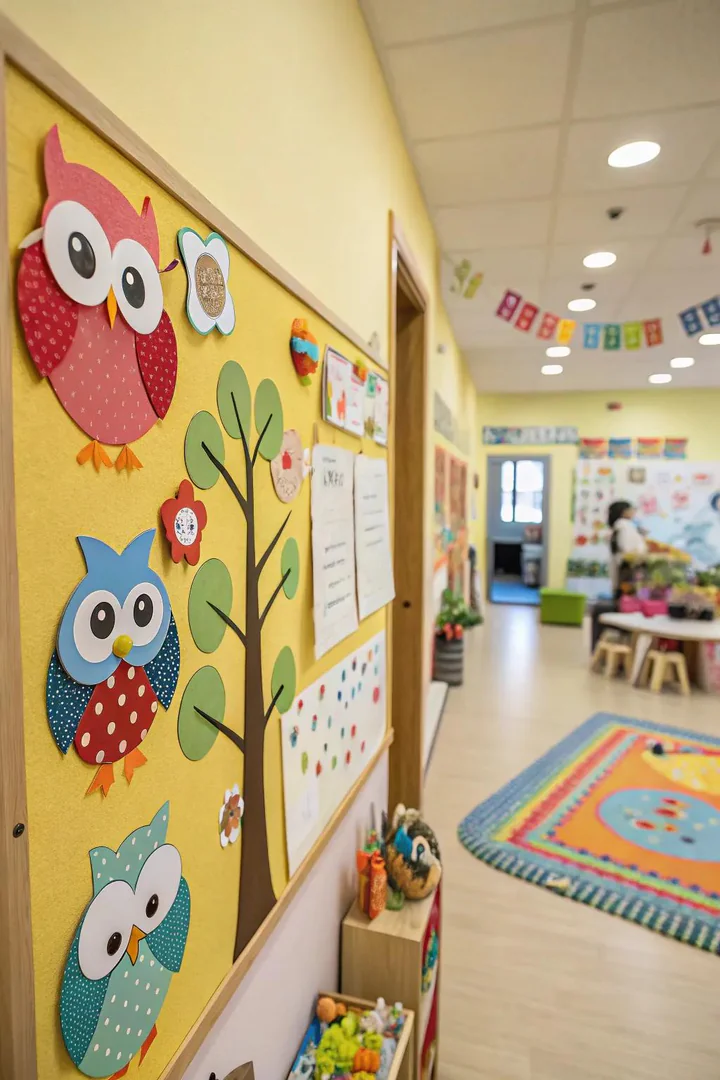 Owls bring a playful charm to this 'Infants are a Hoot' themed bulletin board.