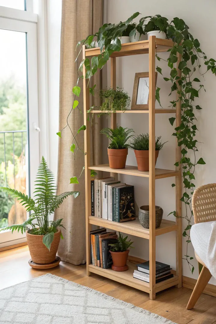 Transform your old bookshelf into a green oasis with this simple DIY plant shelf idea. 🌿📚 #ScandiBoho #DIYDecor