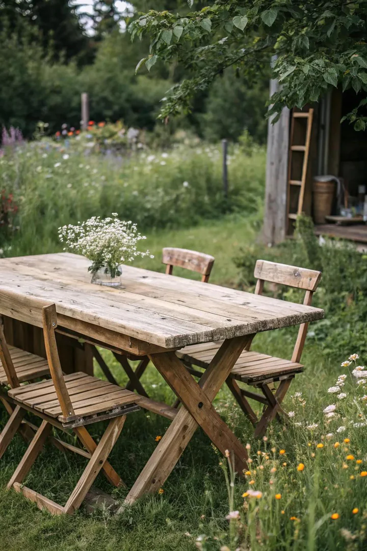 Embrace the allure of rustic elegance with reclaimed wooden furniture for your garden oasis.