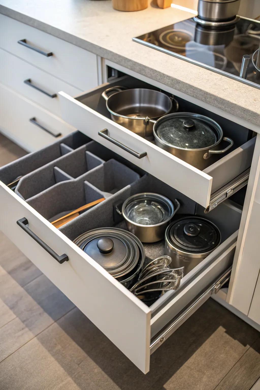 Deep drawers: the perfect haven for pots and pans.