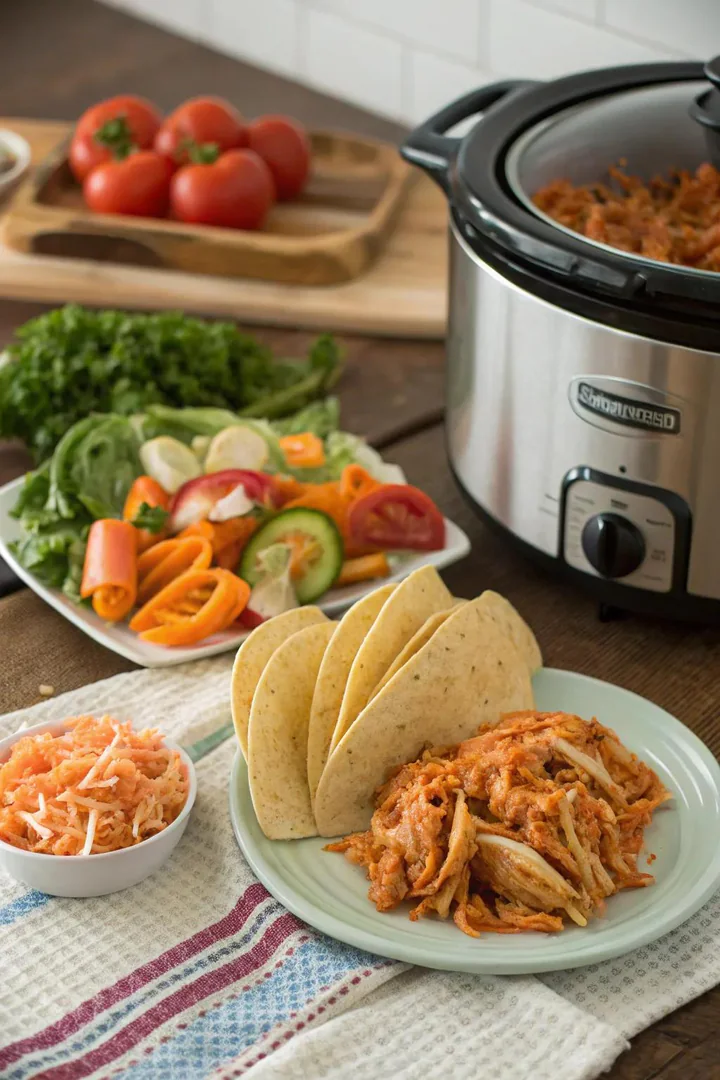 Buffalo ranch shredded chicken, ideal for tacos or sandwiches.
