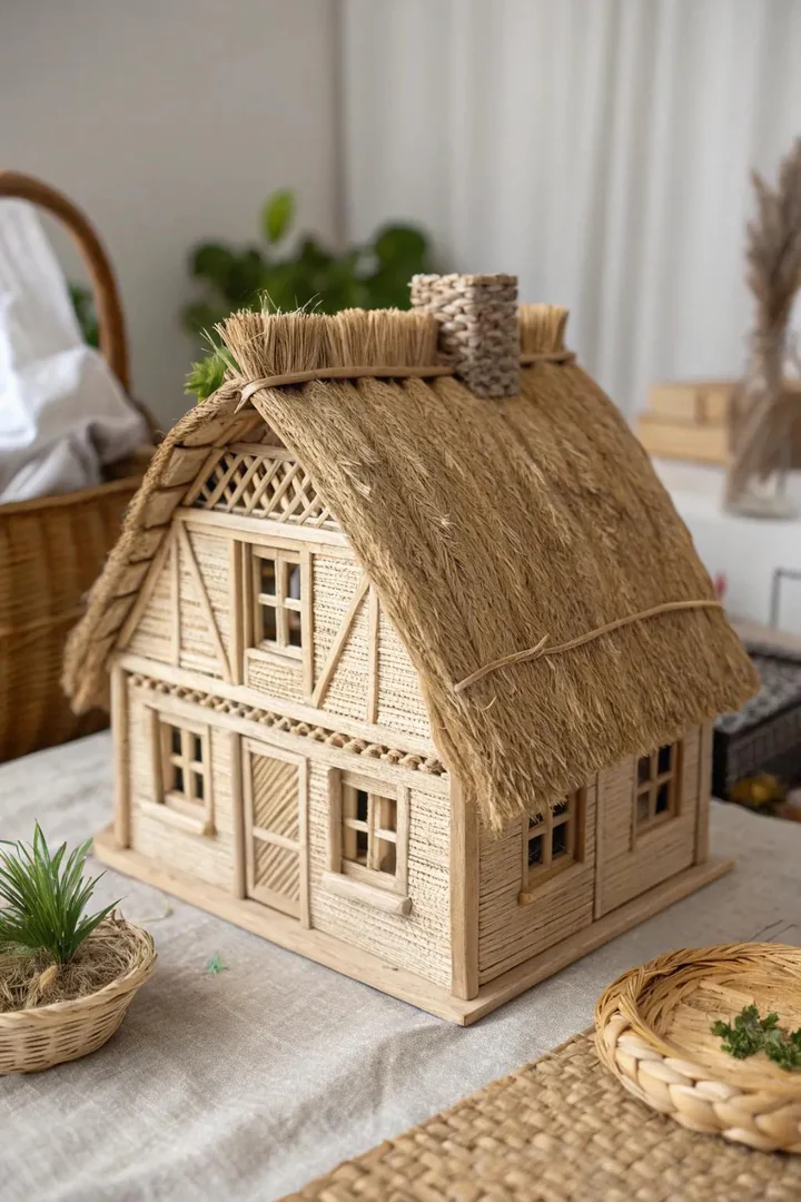 Bring countryside charm to your dollhouse with a handcrafted thatch roof, where simplicity meets elegance.