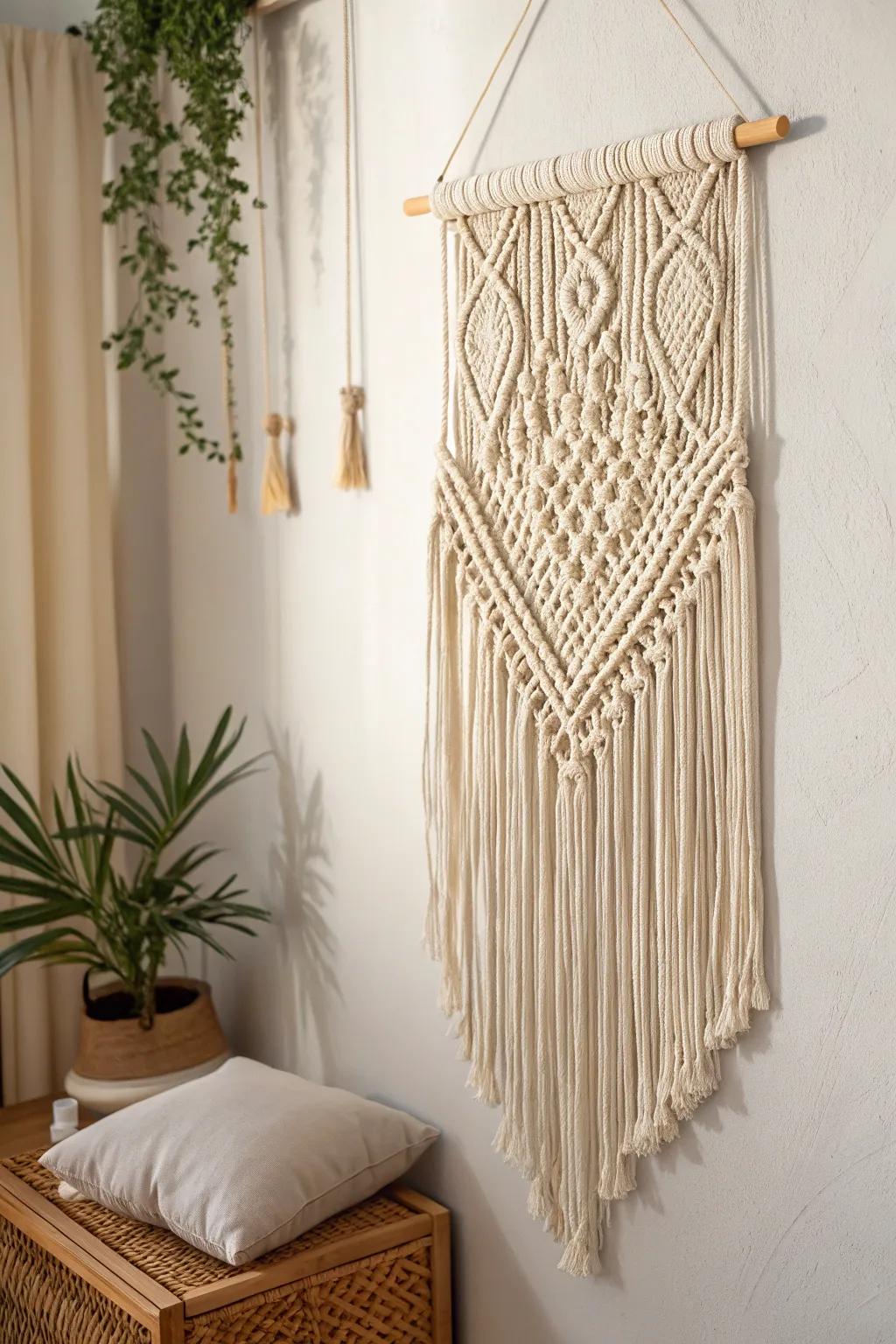 Elevate your space with the timeless elegance of a handmade macramé wall hanging.