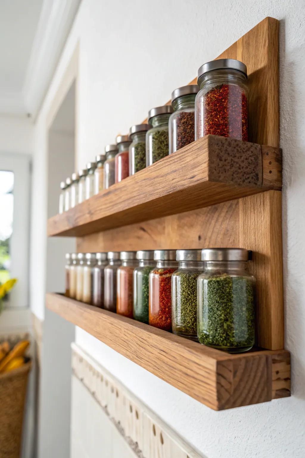 Elevate your kitchen with a stunning minimalist spice display that blends Scandinavian simplicity with boho charm.