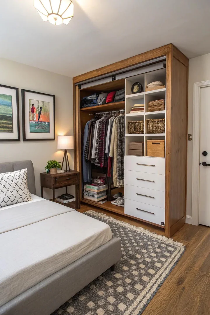 A Murphy bed with closet space, perfect for small apartments.