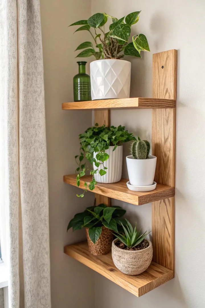 Maximize your green space with this elegant, compact corner shelf - perfect for small living areas!