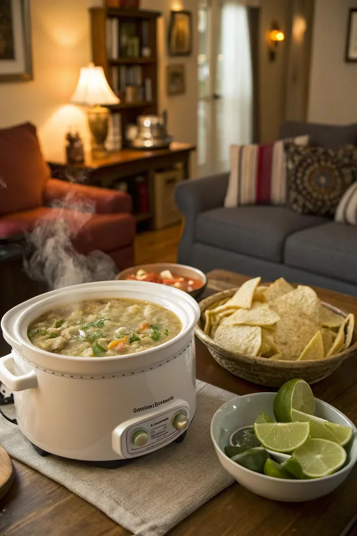 White chicken chili, a creamy and comforting bowl of warmth.