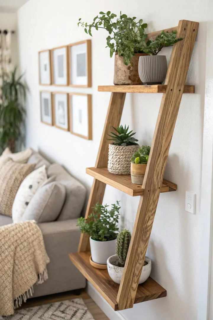 Elevate your space with a touch of nature and artistry - discover the charm of diagonal plant shelves.