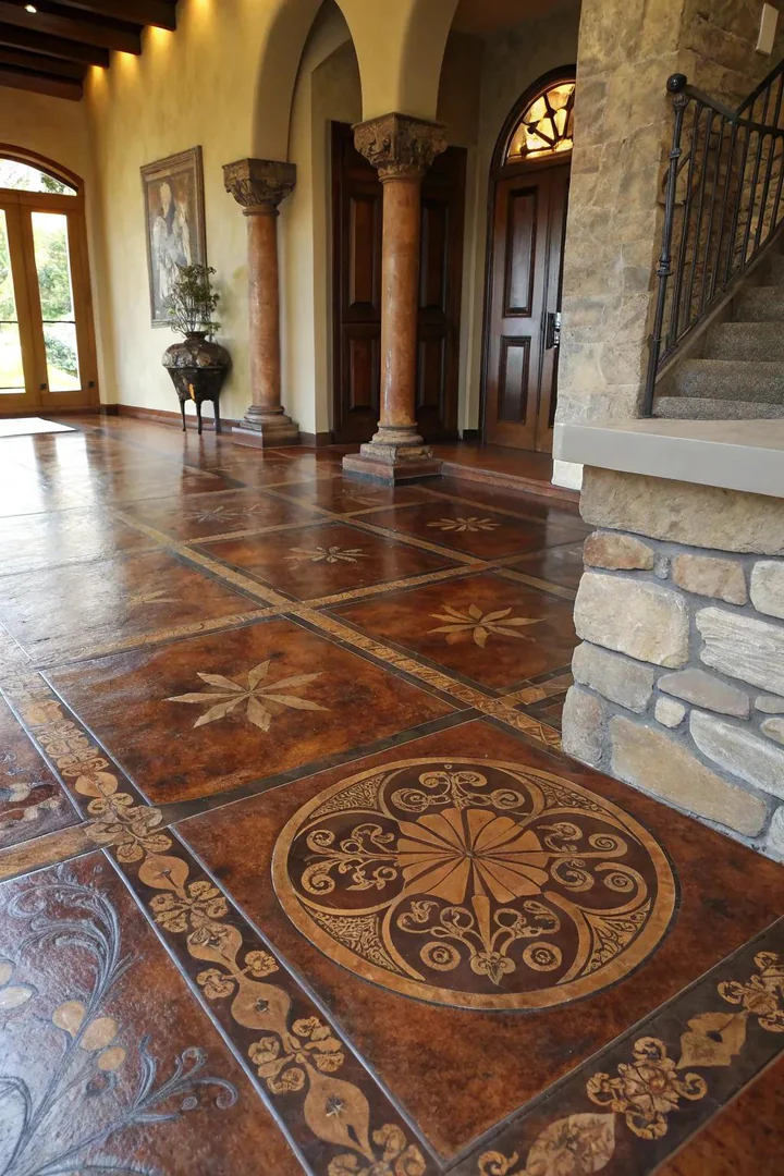 Embrace the timeless allure of antique-stained concrete, where craftsmanship meets elegance.