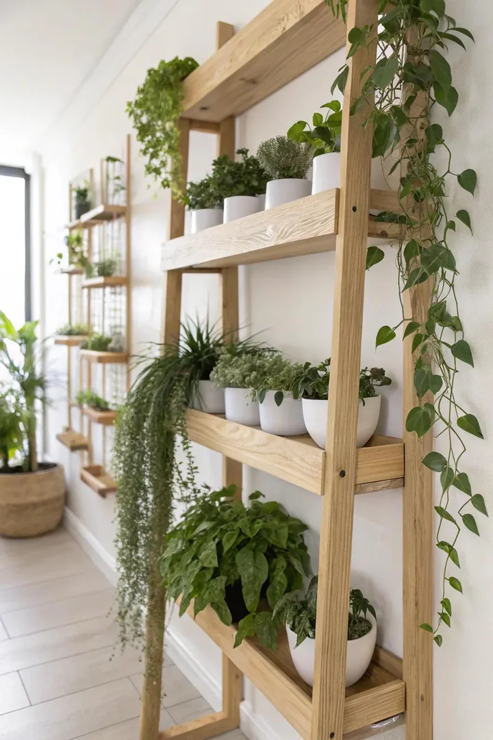Transform your space into a lush oasis with a chic vertical plant shelf. 🌿✨ #DIYPlantShelf #ScandiBoho