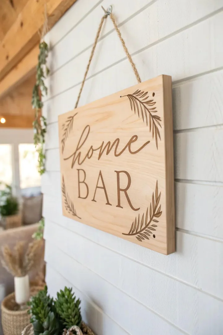Welcome your guests with elegance and style – a handmade home bar sign that's as inviting as it is beautiful.