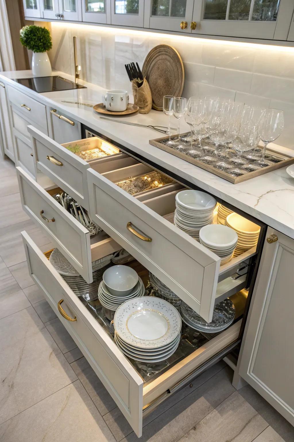 Showcase your style with glass-front drawers.