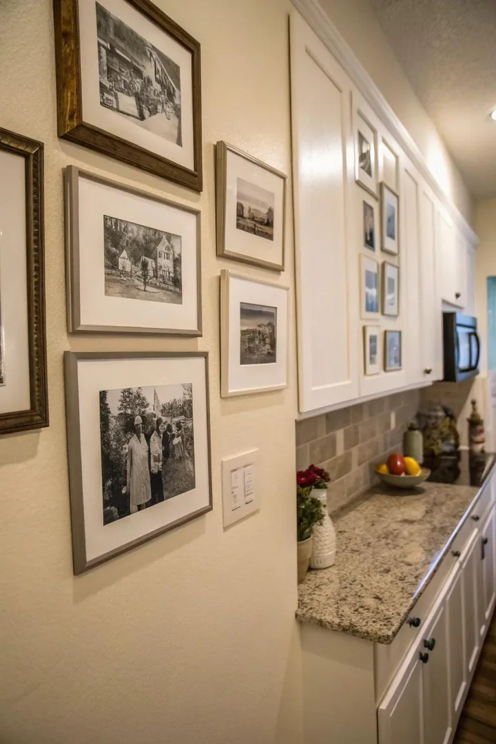 Black and white photography brings elegance to the kitchen.