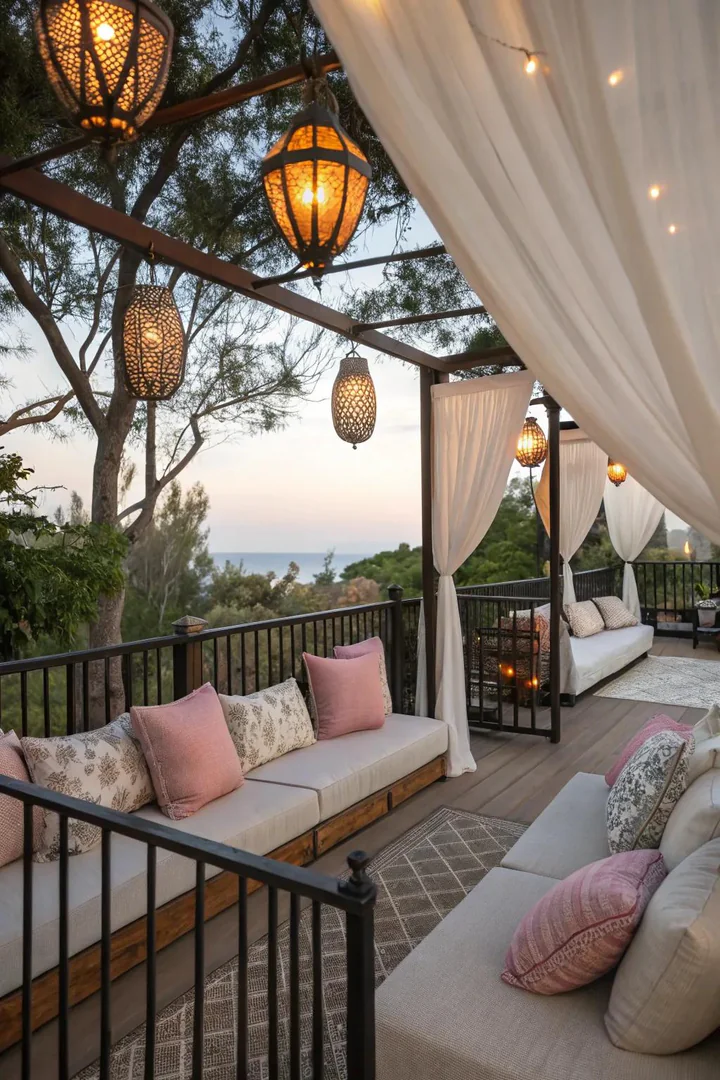 A cozy outdoor retreat with privacy in mind.