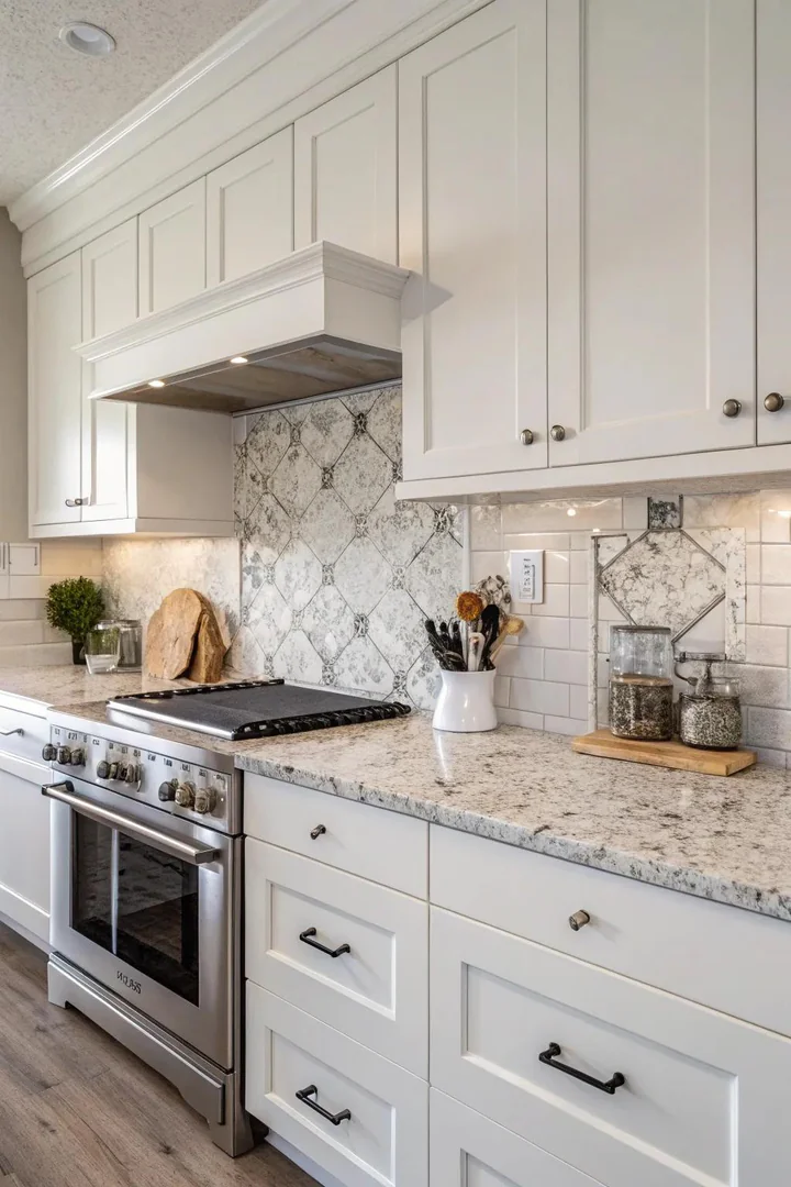 Minimalist beauty with Bianco Antico granite and simple lines.