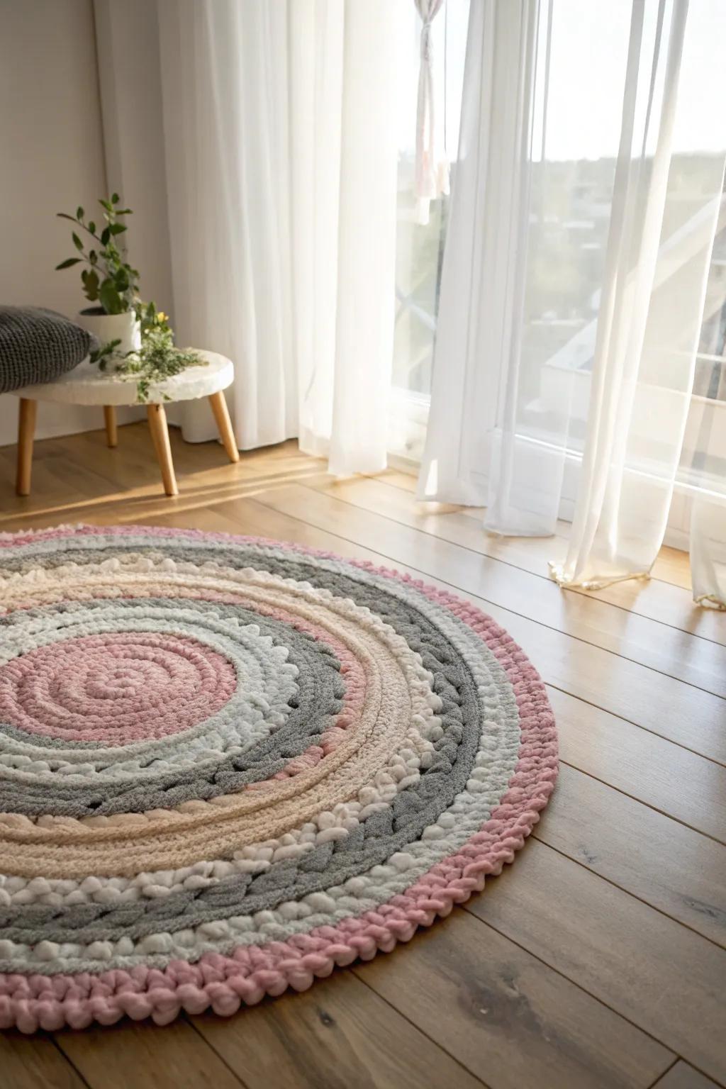 Transform your space with a handmade touch—create a charming DIY rug from fabric scraps for a cozy, personalized vibe.