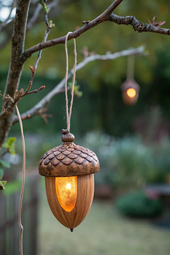 Illuminate your garden with enchanting acorn lanterns – a simple touch of magic for your outdoor space.