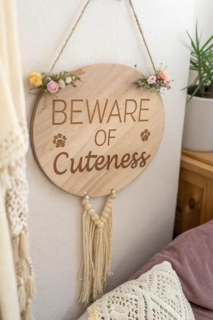 Add a touch of humor and warmth to your home with this charming 'Beware of Cuteness' sign, perfect for celebrating your furry family members.