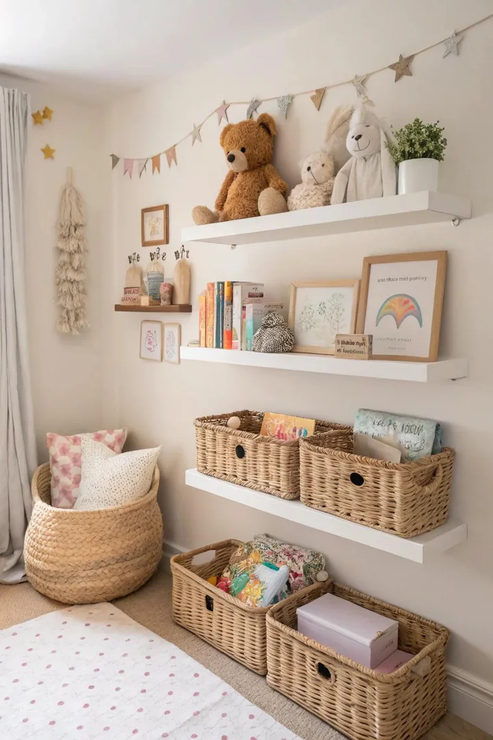 Smart storage solutions keep the nursery organized and neat.