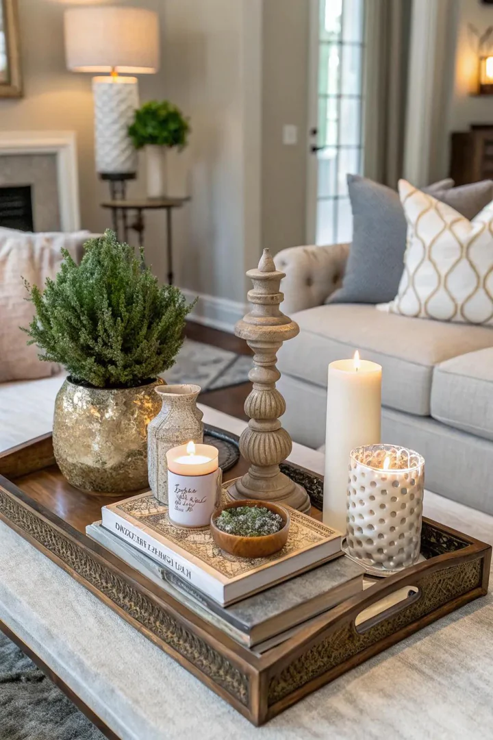 A layered look with different levels on a decorative tray.