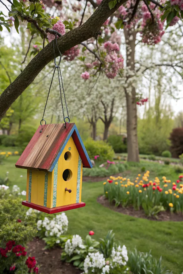 DIY birdhouse painting for a colorful garden.