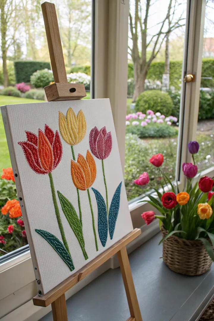 Q-tip tulip painting brings the garden indoors.
