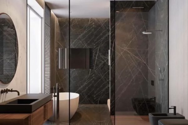 Image of shower surround in which interior are black